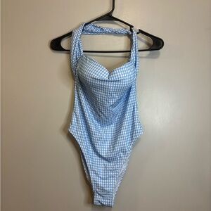 Light Blue Houndstooth One-Piece Swimsuit